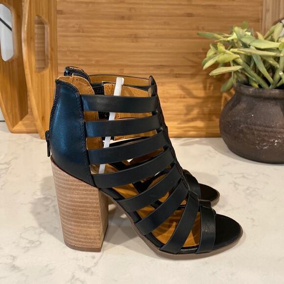 DV by Dolce Vita black Bailey caged stacked heel sandal rocker date size 4.5 - Picture 1 of 9